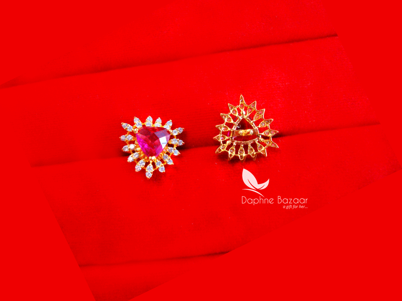 ZE17, Pink Zircon Studded Gold Plated Earrings for Women - Back View