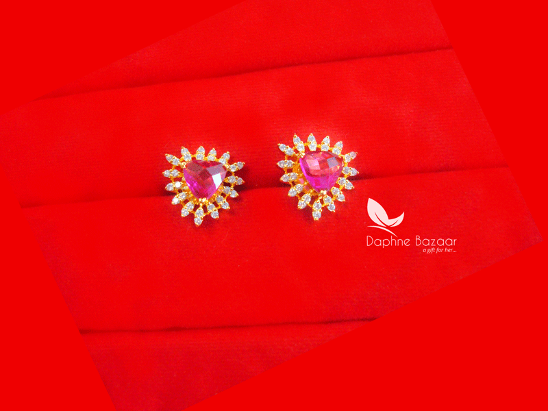 ZE17, Pink Zircon Studded Gold Plated Earrings for Women