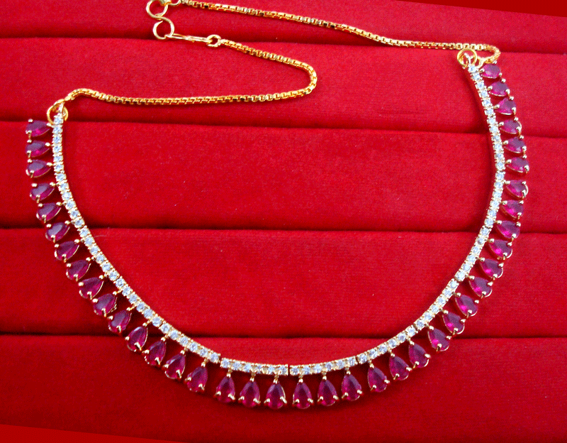 KN27 Stylish Zircon Pink Stone Studded Necklace For Women Valentine Special-1