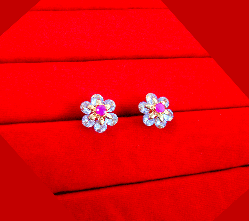 ZR38 Daphne Pink Flower Zircon Studded Earrings For Women