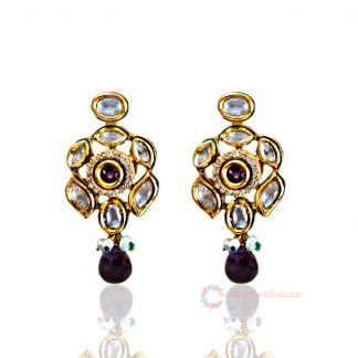 Daphne Wine Stone Kundan Earrings for Women