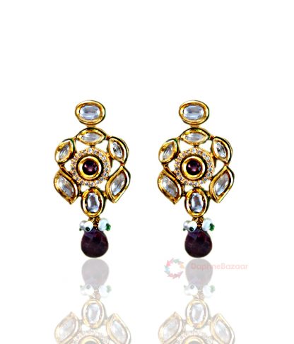 Daphne Wine Stone Kundan Earrings for Women