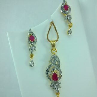 AD Ruby Flower Earrings and Pendant