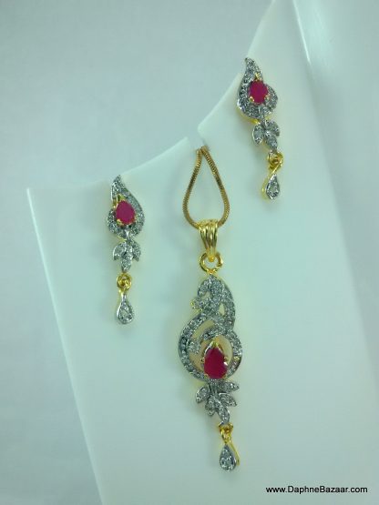 AD Ruby Flower Earrings and Pendant