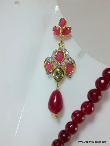 Maroon Kundan AD Set With Onyx String