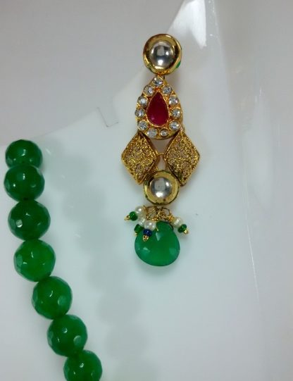 Green Kundan AD Set Earrings With Onyx Strings