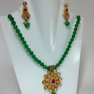 Green Kundan AD Set With Onyx Strings