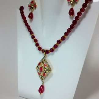 Maroon Kundan AD Set With Onyx String