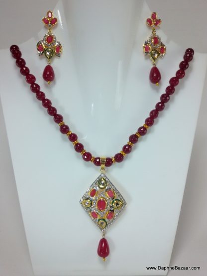 Maroon Kundan AD Set With Onyx String