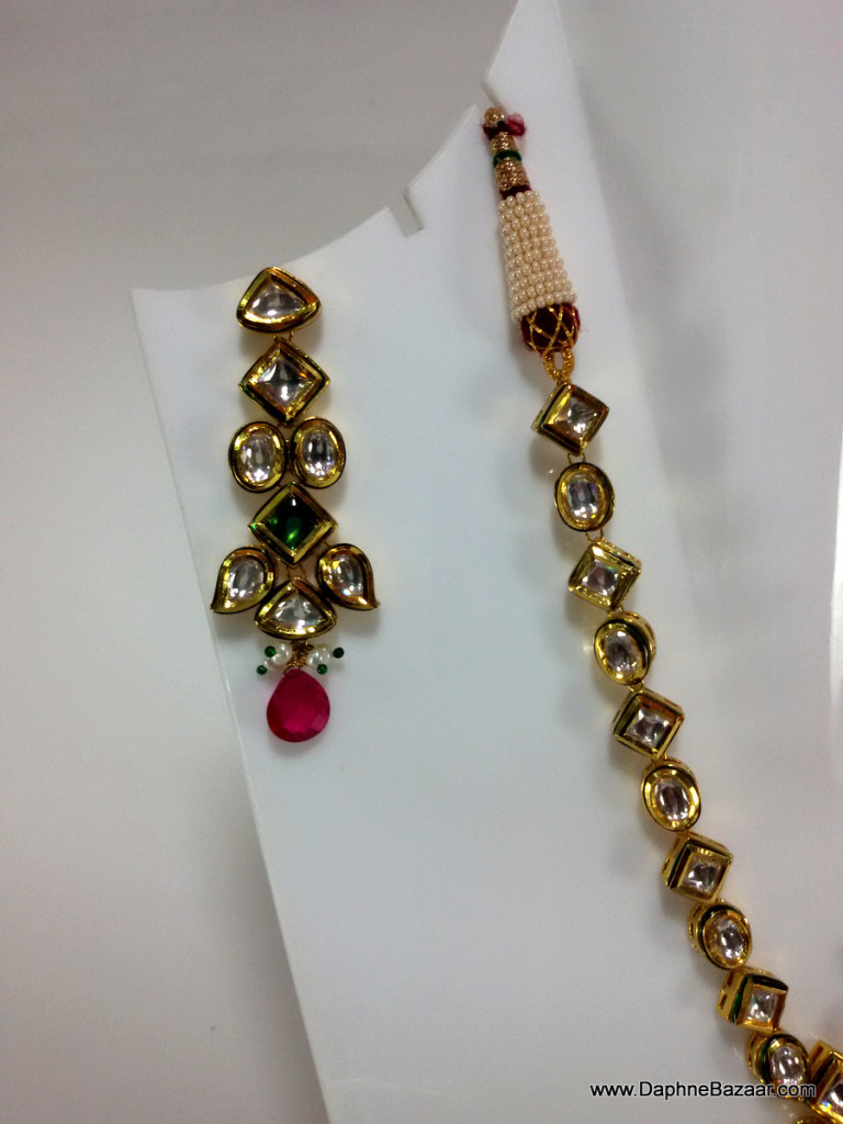 Kundan Necklace Earrings Pink Droplet
