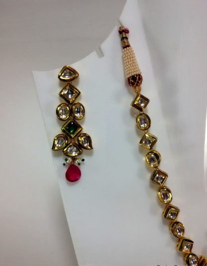 Kundan Necklace Earrings Pink Droplet