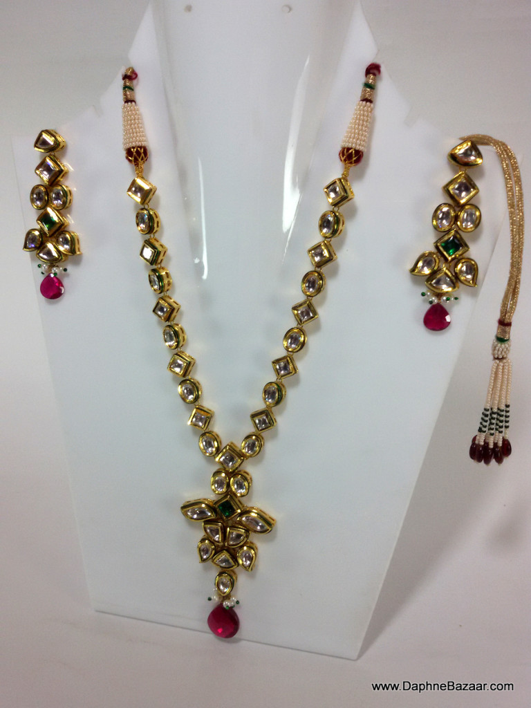 Kundan Necklace with Pink Droplets