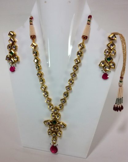 Kundan Necklace with Pink Droplets