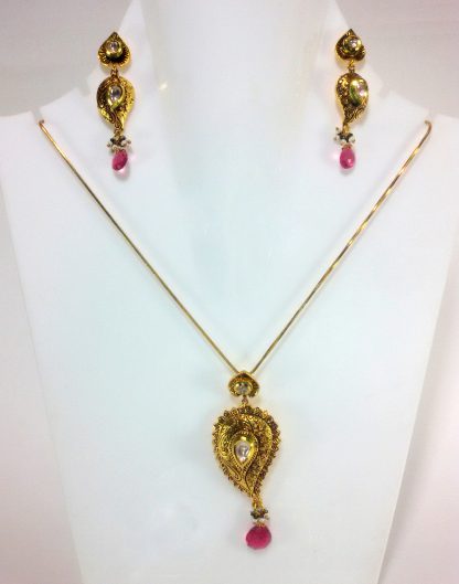 Kundan Pendant Earrings Pink Shade