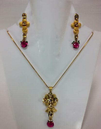 Kundan Pendant and Earrings with Pink shade stones