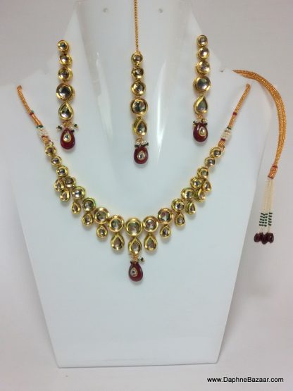 Kundan Set Earrings and Maang Tikka