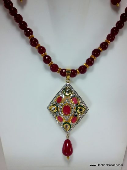 Maroon Kundan AD Set With Onyx String