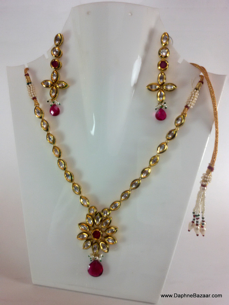 Traditional Kundan Necklace Set with Ruby Shade Stones