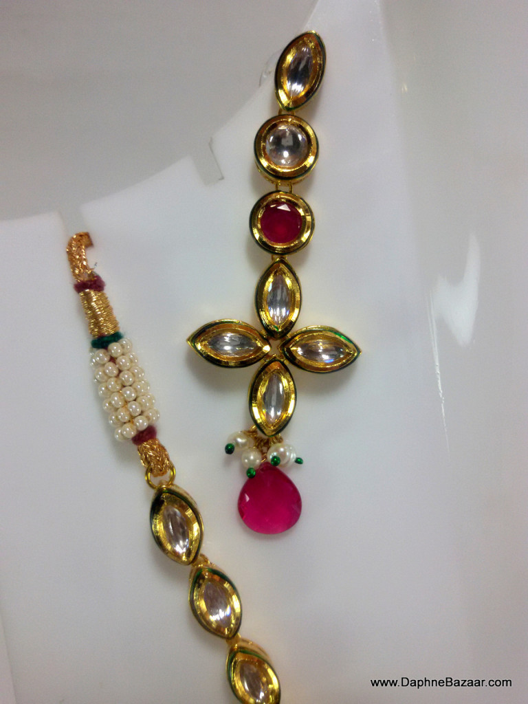 Traditional Kundan Necklace Set with Ruby Shade Stones