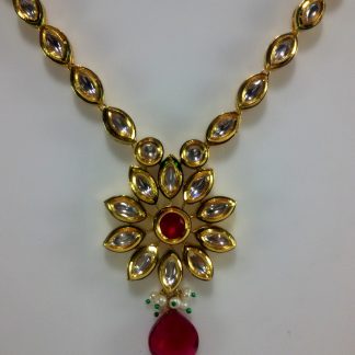 Traditional Kundan Necklace Set with Pink Shade Stone Band Close up