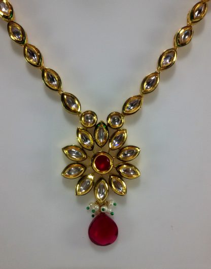 Traditional Kundan Necklace Set with Pink Shade Stone Band Close up