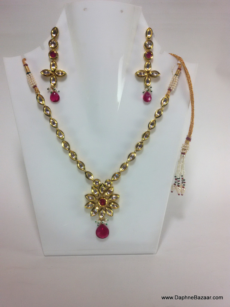 Traditional Kundan Necklace Set with Ruby Shade Stones