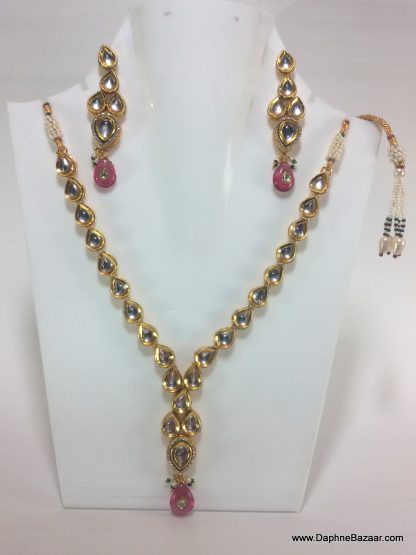 Traditional Kundan Necklace Set with Pink Shade Stones