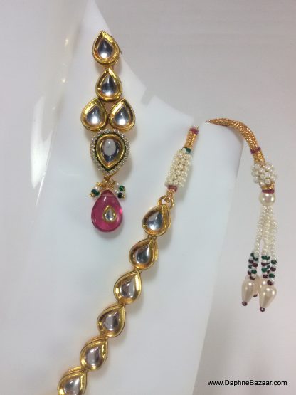 Traditional Kundan Necklace Set with Pink Shade Stones Earrings