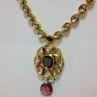 Traditional Kundan Necklace Set with Violet Shade Close Up