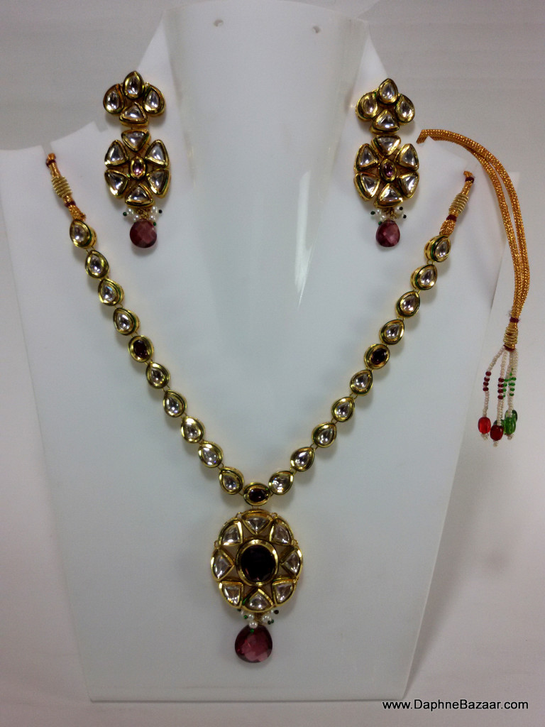 Traditional Kundan Necklace Set with violet Shade Stones