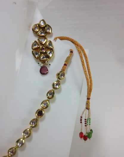 Traditional Kundan Necklace Set with violet Shade Stones Earrings and Dori