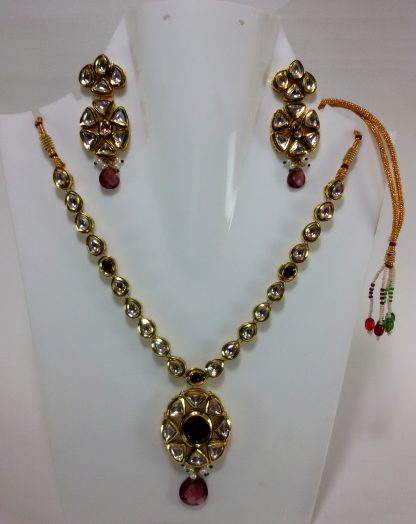 Traditional Kundan Necklace Set with violet Shade Stones