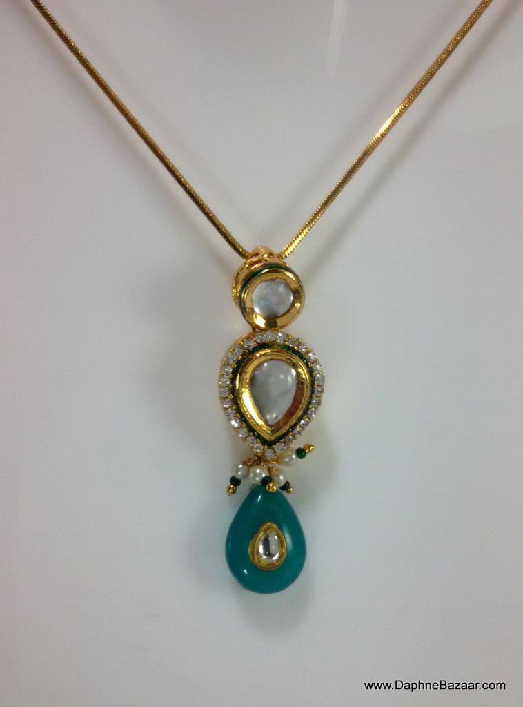 Turquoise Shade Kundan Pendant