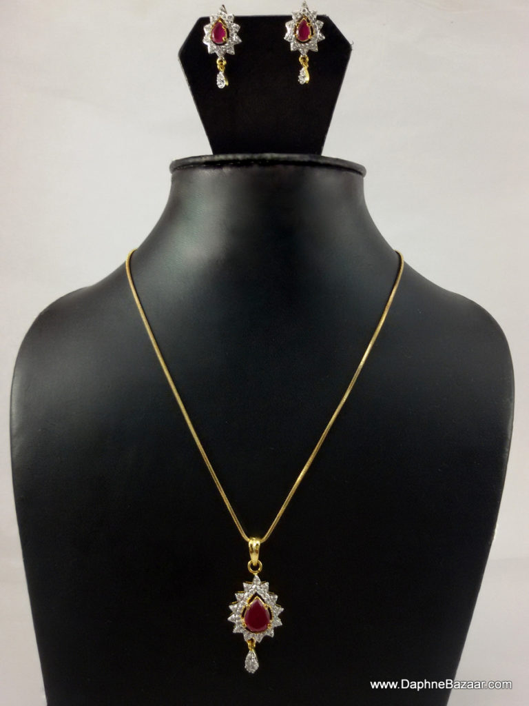 Ruby Pendant and Earrings Complete look