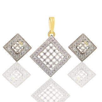 Square shaped American Diamond Pendant and Earrings