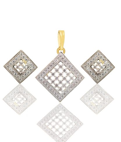 Square shaped American Diamond Pendant and Earrings