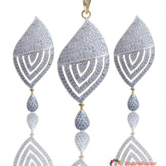 Daphne Bazaar American Diamond Leaf Pendant and Earrings