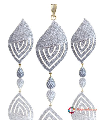 Daphne Bazaar American Diamond Leaf Pendant and Earrings