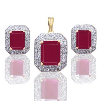 Ruby Shade American Diamond Pendant and Earrings Set