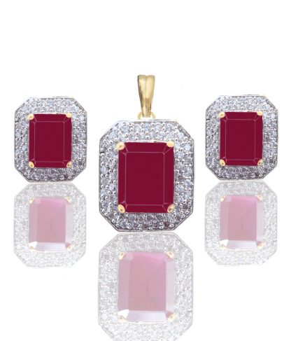 Ruby Shade American Diamond Pendant and Earrings Set
