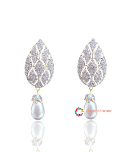 American Diamond Earrings with Pearl Droplet