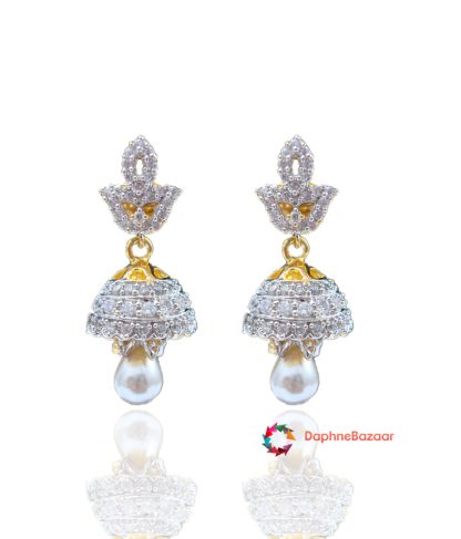 American Diamond Pearl Droplet Jhumki