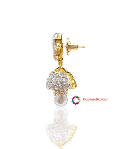 American Diamond Pearl Droplet Jhumki Side Look