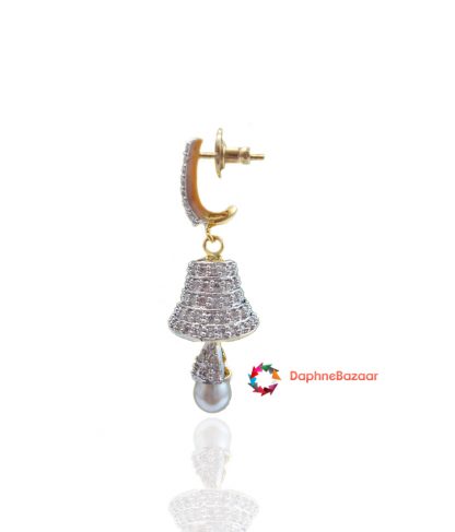 American Diamond Pearl Jhumki Side Look