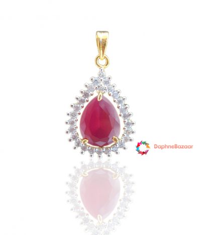ADS61P, Daphne Queen American Diamond Pendant Ruby look