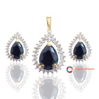 American Diamond Pendant and Earrings Black Sapphire look