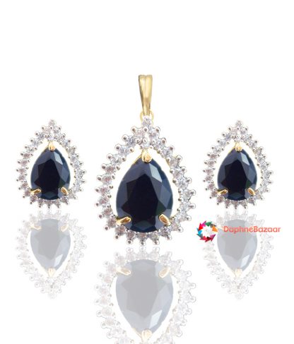 American Diamond Pendant and Earrings Black Sapphire look