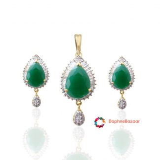 American Diamond Pendant and Earrings Emerald look
