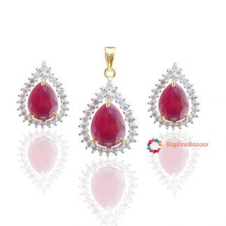 American Diamond Pendant and Earrings Ruby look