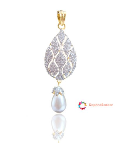 American Diamond Pendant with Pearl Droplet